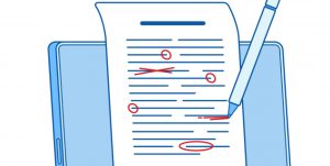 Illustrasjon av en skriveblokk og en penn