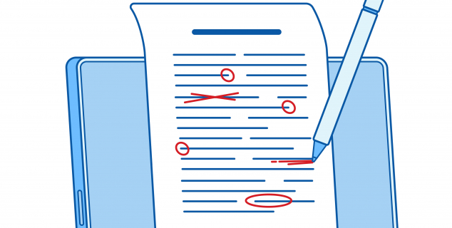 Illustrasjon av en skriveblokk og en penn