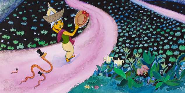 Hatteselgeren på vei med en slange