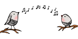 illustrasjon av to fugler og noter