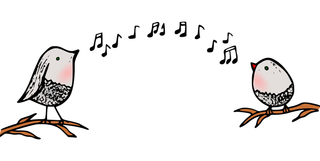 illustrasjon av to fugler og noter
