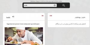 Skjermbilde fra begrepsdatabase for restaurant og matfag