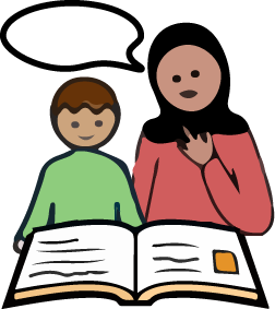 Illustrasjon av en mor som leser for barnet sitt