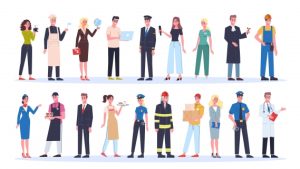 Illustrasjon av ulike folk som har forskjellige yrker