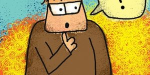 Tegning av en mann som lurer på noe