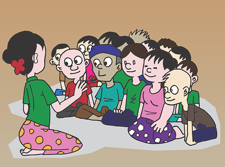 Illustrasjon av en lærer og noen elever