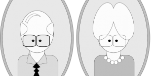 Illustrasjon av en bestemor og en betefar