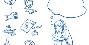 Illustrasjon som viser en jente som opplever mobbing og ekskludering