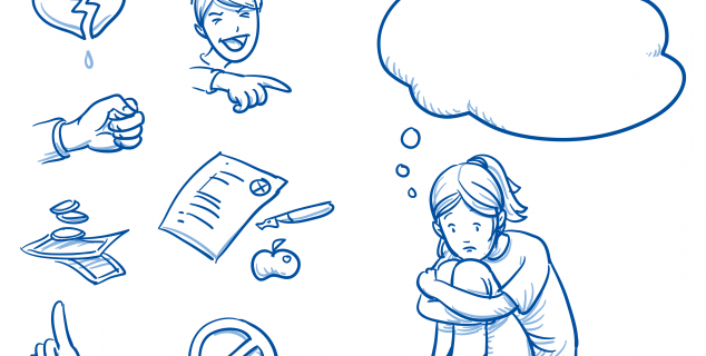 Illustrasjon som viser en jente som opplever mobbing og ekskludering