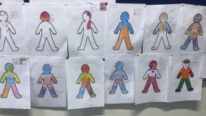 Fargerike tegninger illustrerer mennesker