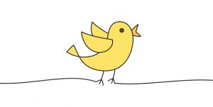 Tegning av en liten gul kylling