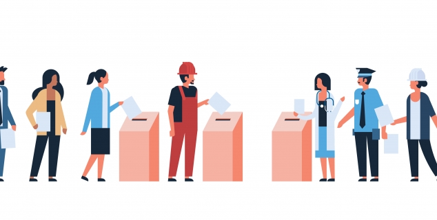 Illustrasjon: Mennesker stemmer ved valg