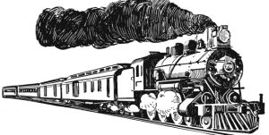 Tegning av et damplokomotiv