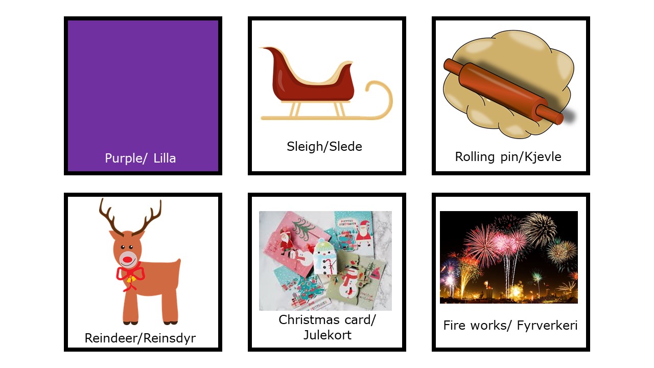 Bilde av memorykort med juleord