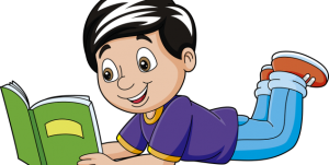 Berniukas guli ant pilvo ir skaito