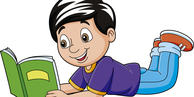 Berniukas guli ant pilvo ir skaito