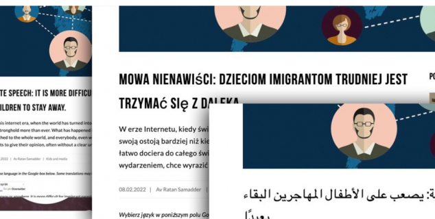 Skjermbilde av nettsiden barnevakten.no som viser artikler på flere språk