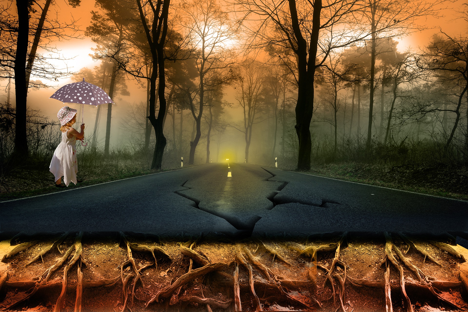 Illustrasjon av ett barn i et landskap